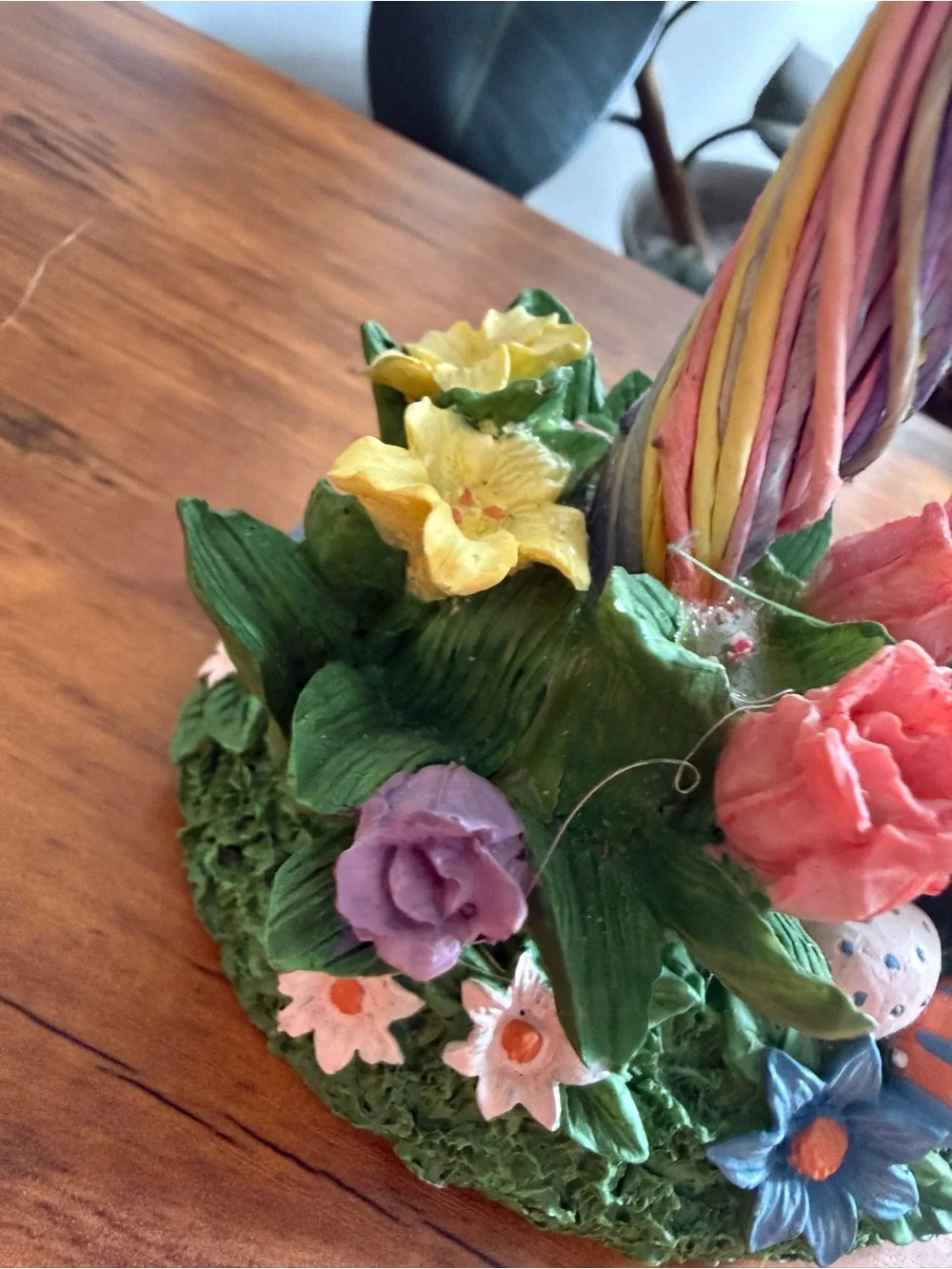 Vintage Pink Easter Floral Tree Accent with Bunny Base